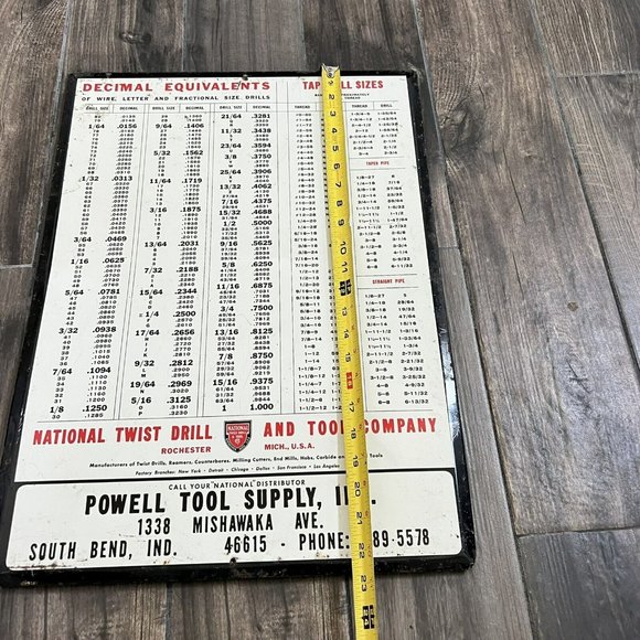standard tool co decimal equivalent chart powel tool supply 22x16 - Picture 4 of 10